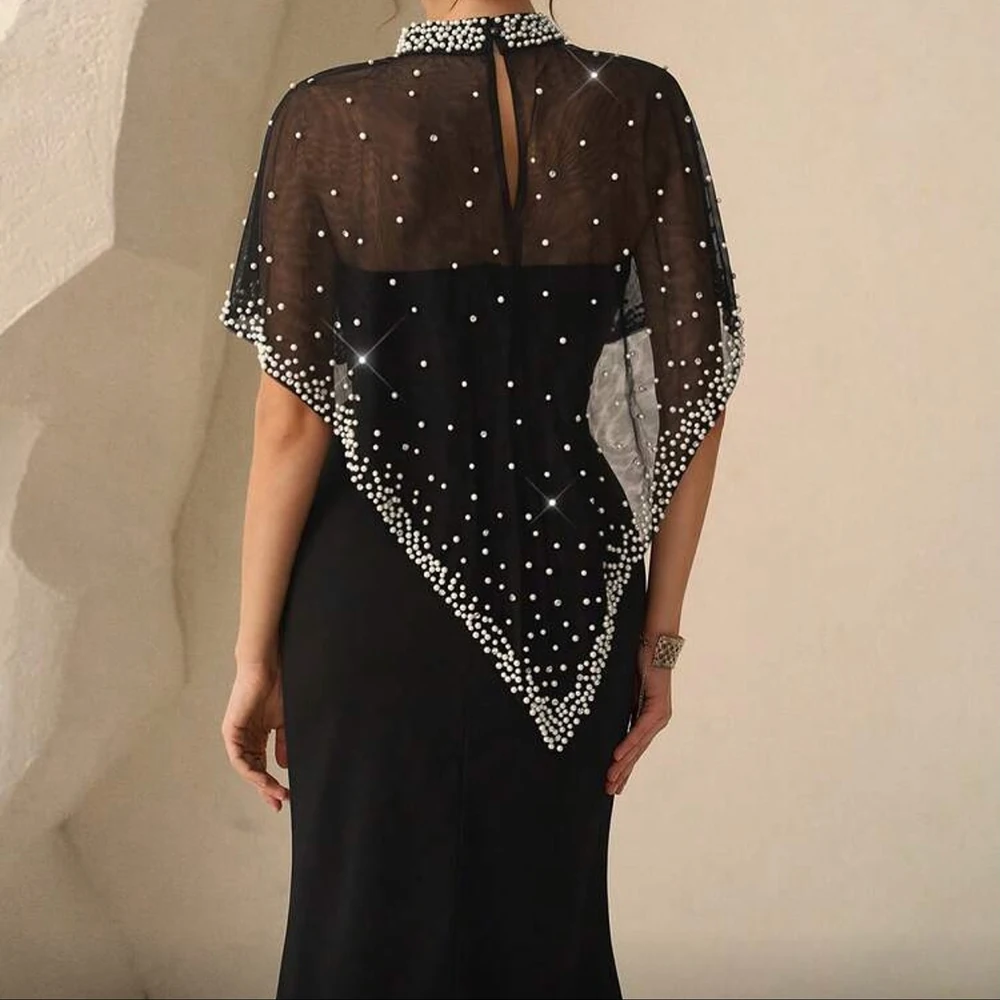 Customized A-line Evening Dresses Ankle-length High-neck Sleeveless Prom Gown Fashion Stole Crystal Simple Draped Party Gown