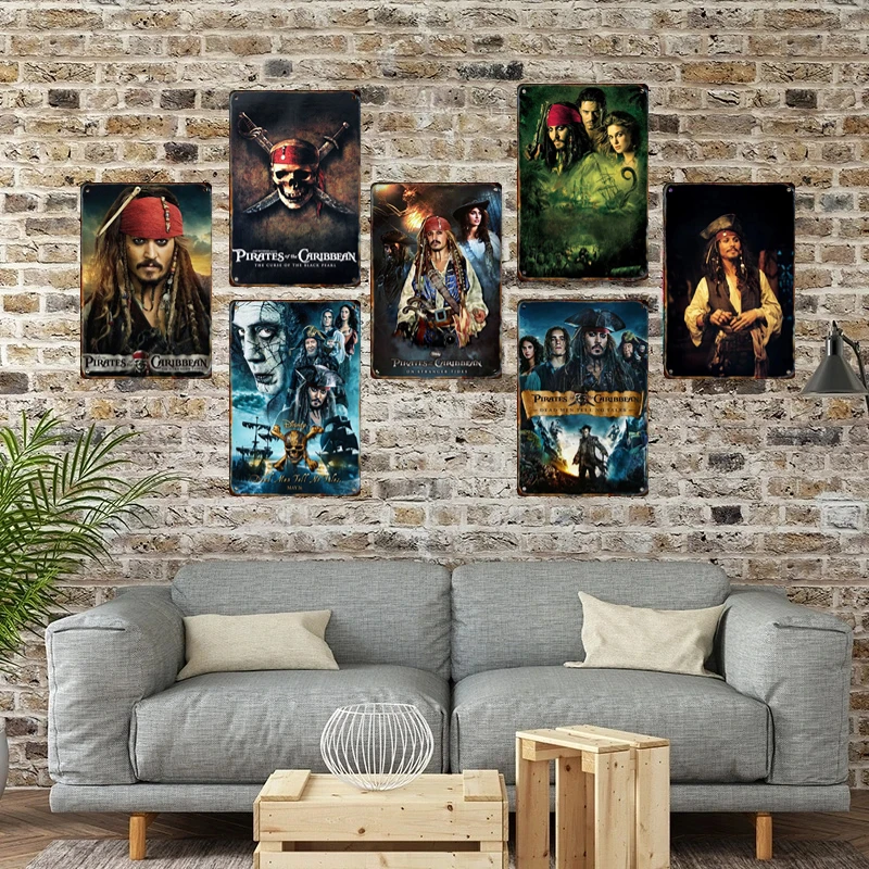 Disney Pirates of the Caribbean Metal Tin Sign Retro Movie Plaque Club Bar Cinema Man Cave Wall Art Home Decor Panel Mural Gift