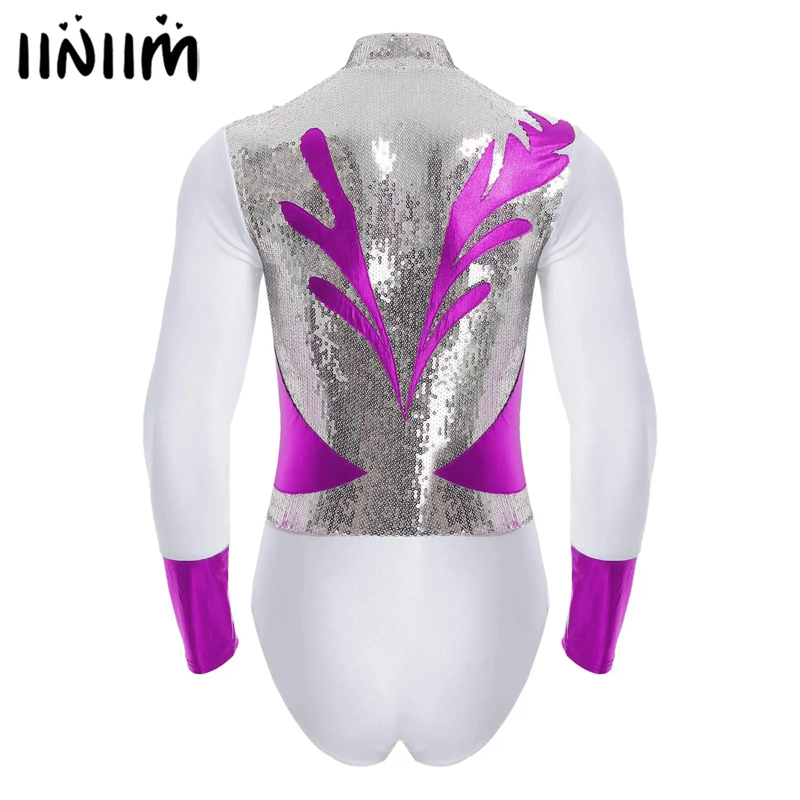 Męski metaliczny błyszczący strój do tańca baletowego, latynoamerykańskiego, body, koszulka, top, brokatowy kombinezon z cekinami, kostium do gimnastyki, łyżwiarstwa figurowego