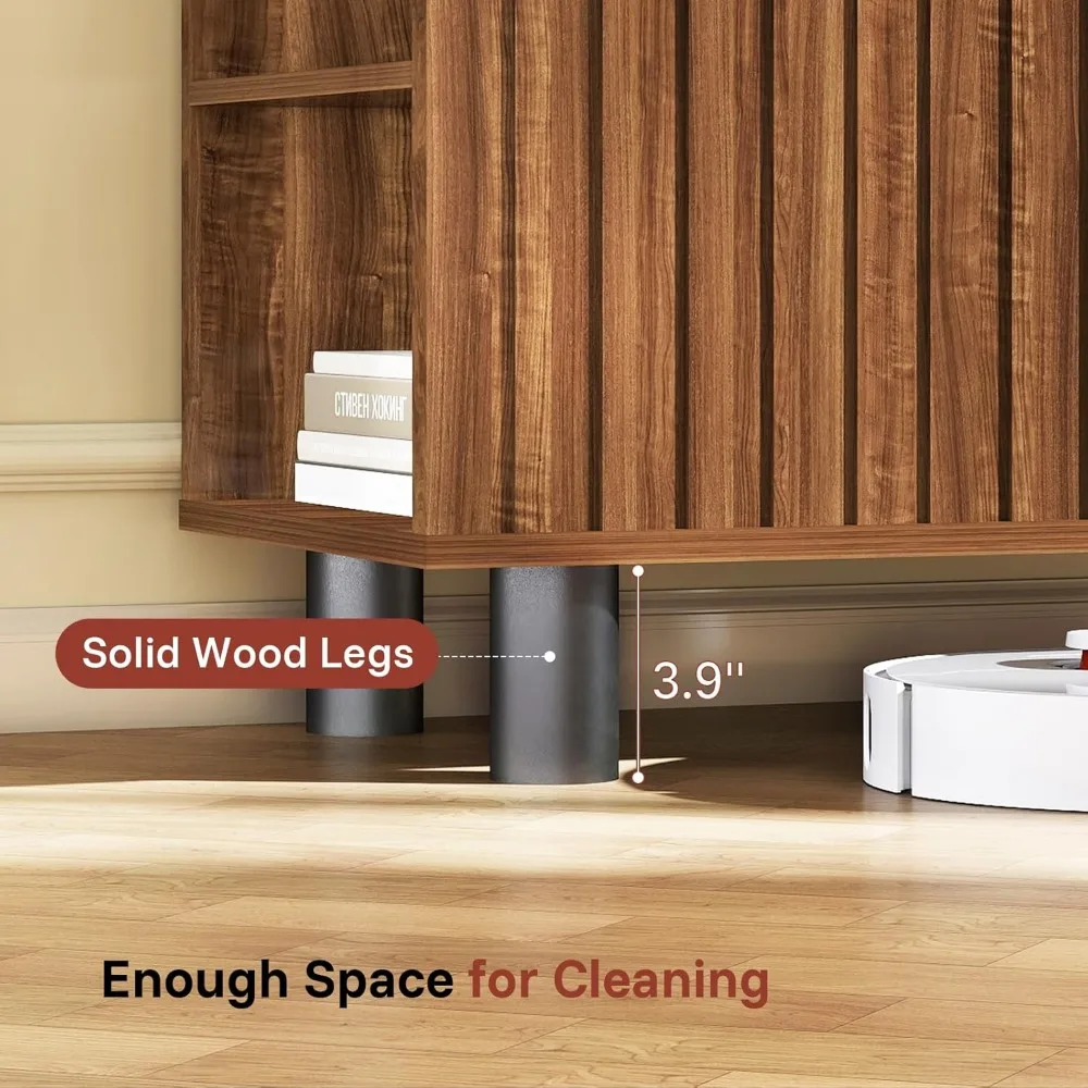 TV-Stand with Mount - Mid Century Modern Television Stands for 75 Inch TV - Walnut TV Console Table with Portable Outlets