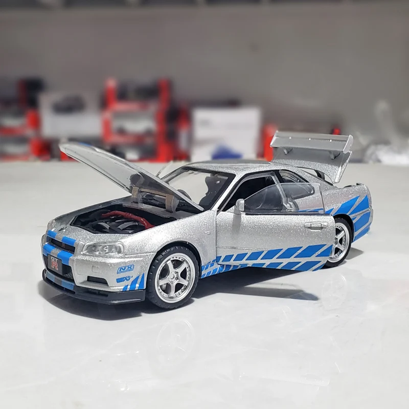 1:32 أفق GTR R34 سبيكة معدنية Dieacst نموذج سيارة الصوت والضوء لعبة أطفال سيارة المقتنيات هدية لصبي #1