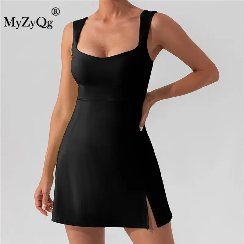 MyZyQg Women Tennis Dress with Chest Pads Suspender  Yoga Running Badminton Dress Light Breathable Outdoor Golf Sports Dress