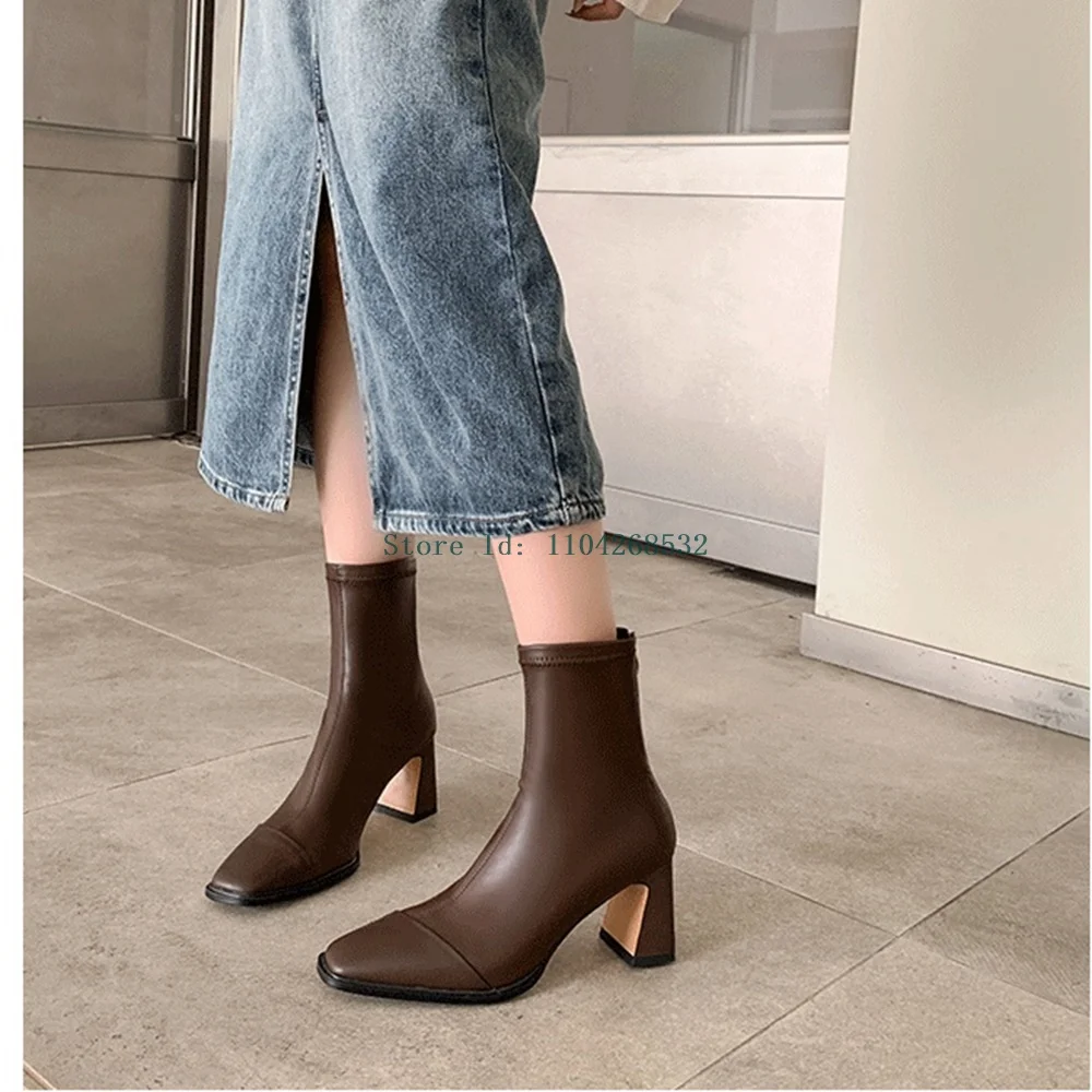 

Patchwork Square Toe Zipper Boots Thick Heel Solid Ankle Booties 2025 New Arrival Autumm/Winter Modern Boots