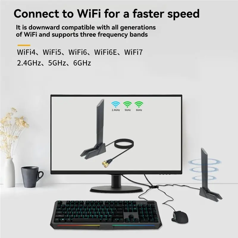 ABJG-Wifi6e Wifi6 For ASUS Wifi7 Antenna 2.4G/5G/6G 12DB For MSI/Asrock Gigabit PCI-E Wireless Network Card Magnetic Antenna 1.2