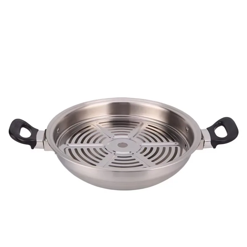 304 stainless steel royal pot steaming frying pan binaural hot pot three-in-one oil drain rack induction cooker household