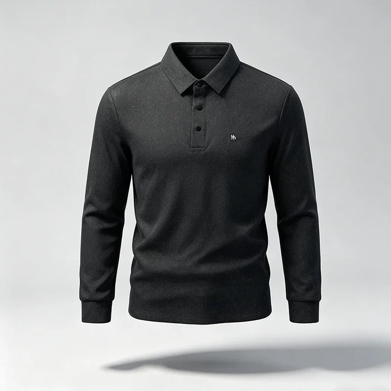 Spring Autumn Mens Lapel Polo Tops High Elastic Wrinkle Resistant Material Small Chest Logo Design Slim Fit Menswear