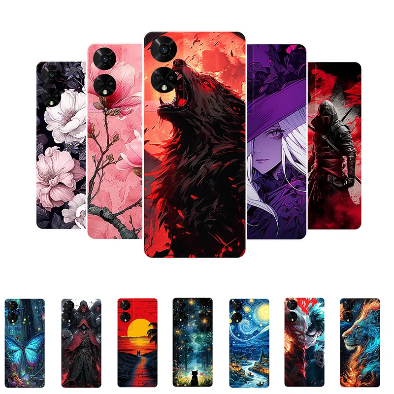 For TCL 50 5G Case Flowers Wolf Soft Silicone Phone Cover for TCL 50 5G T613K Coque TCL50 5G Shockproof Fundas