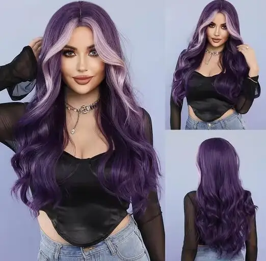 Purple Wig Big Wave Tousled Long Curls Roland Purple Synthetic Wig Full Head Covers Cosplay Wig Fashion Wigs for Women