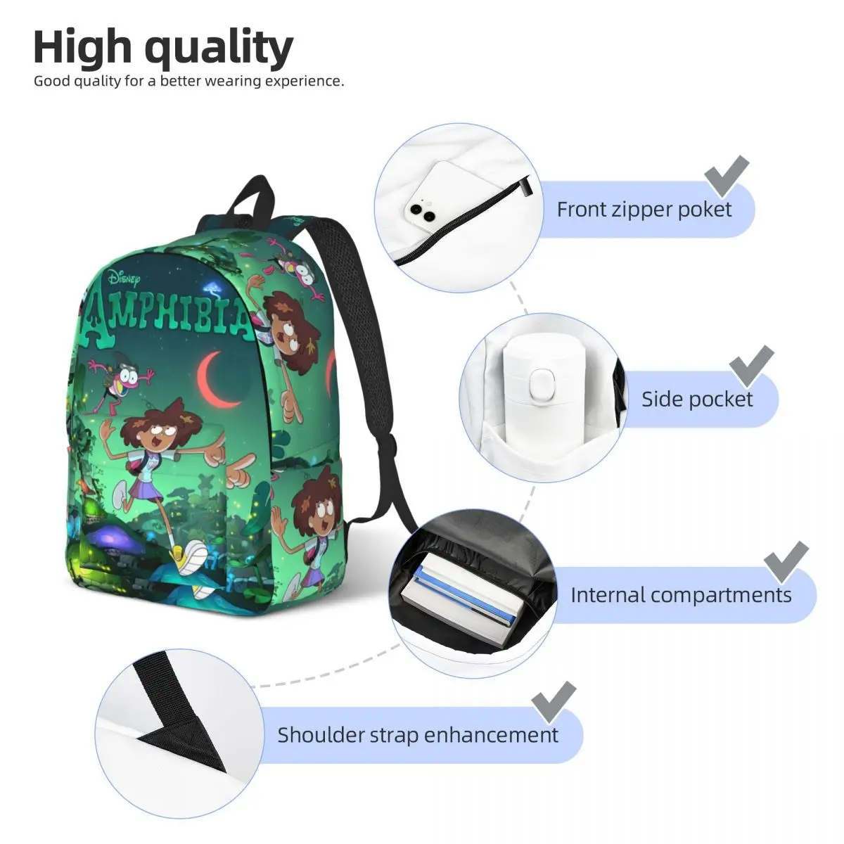 Amphibia Anne Boonchuy Fashion Backpack Sports Student Business Magic Cartoon Advanture Daypack for Men Women Laptop Canvas Bags