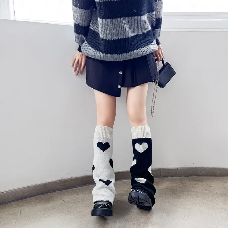 Leg Warmers Women Harajuku Warm Pile Socks Kawaii Knit Love Foot Warmers Y2K Lingerie Accessories Calf Knee Socks Lolita Socks