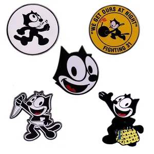 Anime Felix Black Cat Esmalte Pins, Cute Cartoon Metal Brooch, Badge Fashion Jewelry, Chapéu de roupa, Mochila Acessório Presentes 8 principais vendas bolsa do gato felix - №8