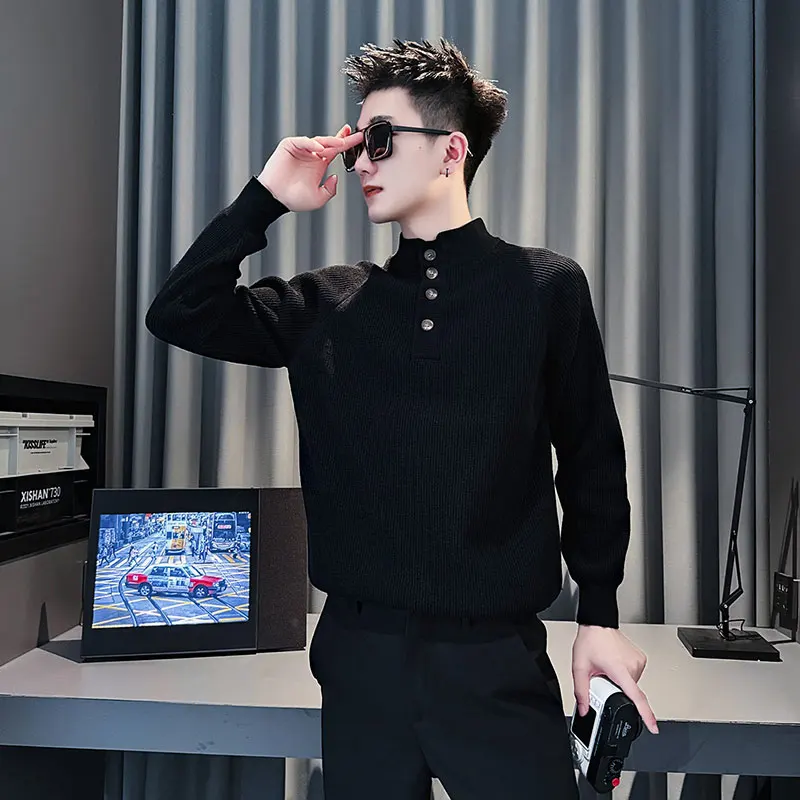 

Мужской повседневный вязаный свитер из шерсти с воротником-стойкой, размер XS, осень-зима, для молодежи, универсальный, простой, для роста 60 см.