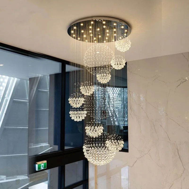 Industrial Crystal Chandelier Modern Large Led Pendant Light Home Decor Cristal Ball Ceiling Lamps For Living Room Design Lustre