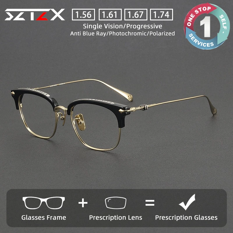 

Очки для чтения SZTZX Fashion Business: прочные, с защитой от синего света, в ацетатной оправе с титановыми дужками, прогрессивные линзы
