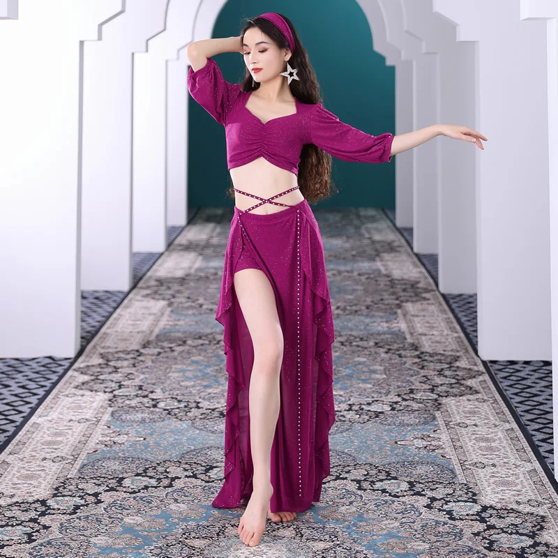 

Belly Dance Practice Clothes Winter 2022 New Oriental Dance Clothes Mesh High-end Performance Clothes Long Skirt Suit Female