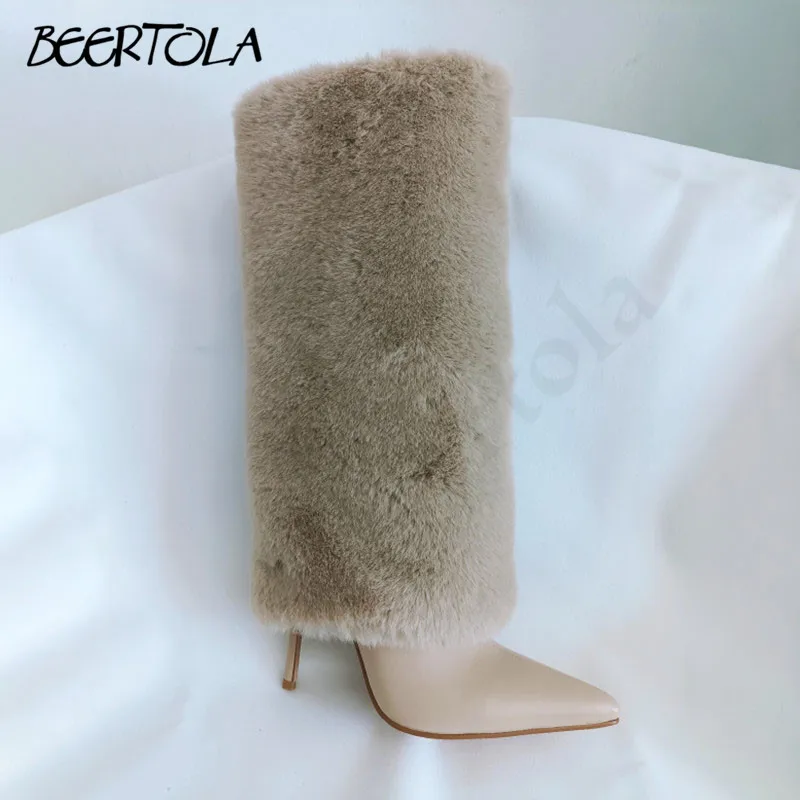 

Pointed Stiletto Heel Mink Boots Catwalk Leather Sleeve Fur Long Boots Fashionable Multi-Color Winter Knee-High Women's Boots