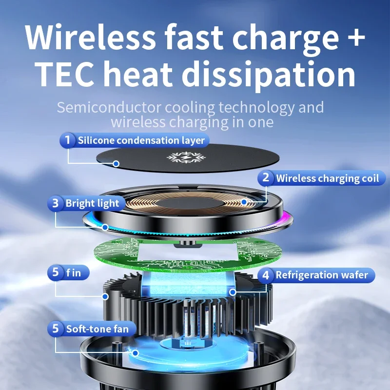 15W ice Cooling Magnetic Wireless Car Charger for iPhone 16 15 14 13 12 Pro Max MacSafe Car Phone Holder Fast Charging Station image 3