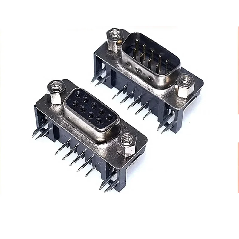 10PCS DB9 Female Male PCB Mount D-Sub 9Pin PCB Connector RS232 Connector 90-degree Bent Needle DR9