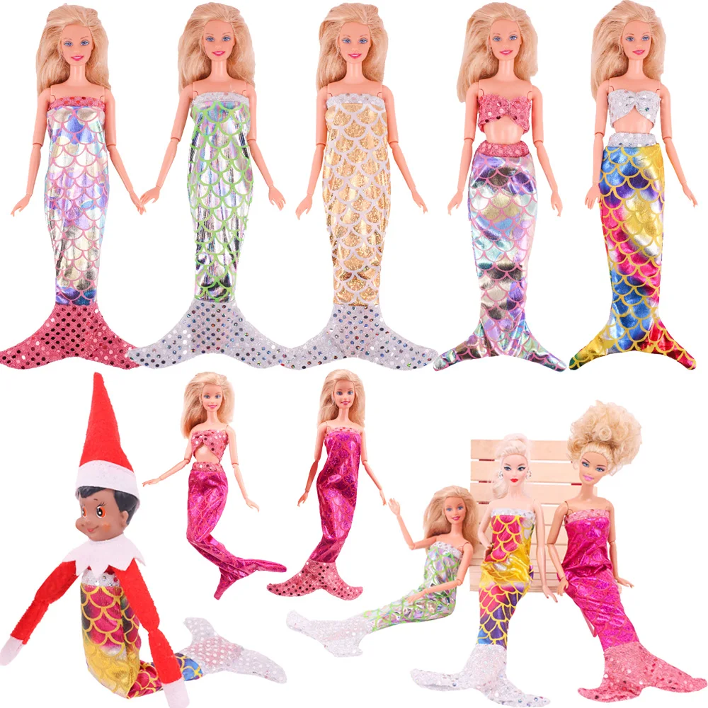 Mini Mermaid Suit Colorful Dress For Big Elf Doll Clothes 11.8inch Barbies Clothes Fish Scale Pattern Beautiful Christmas Gifts