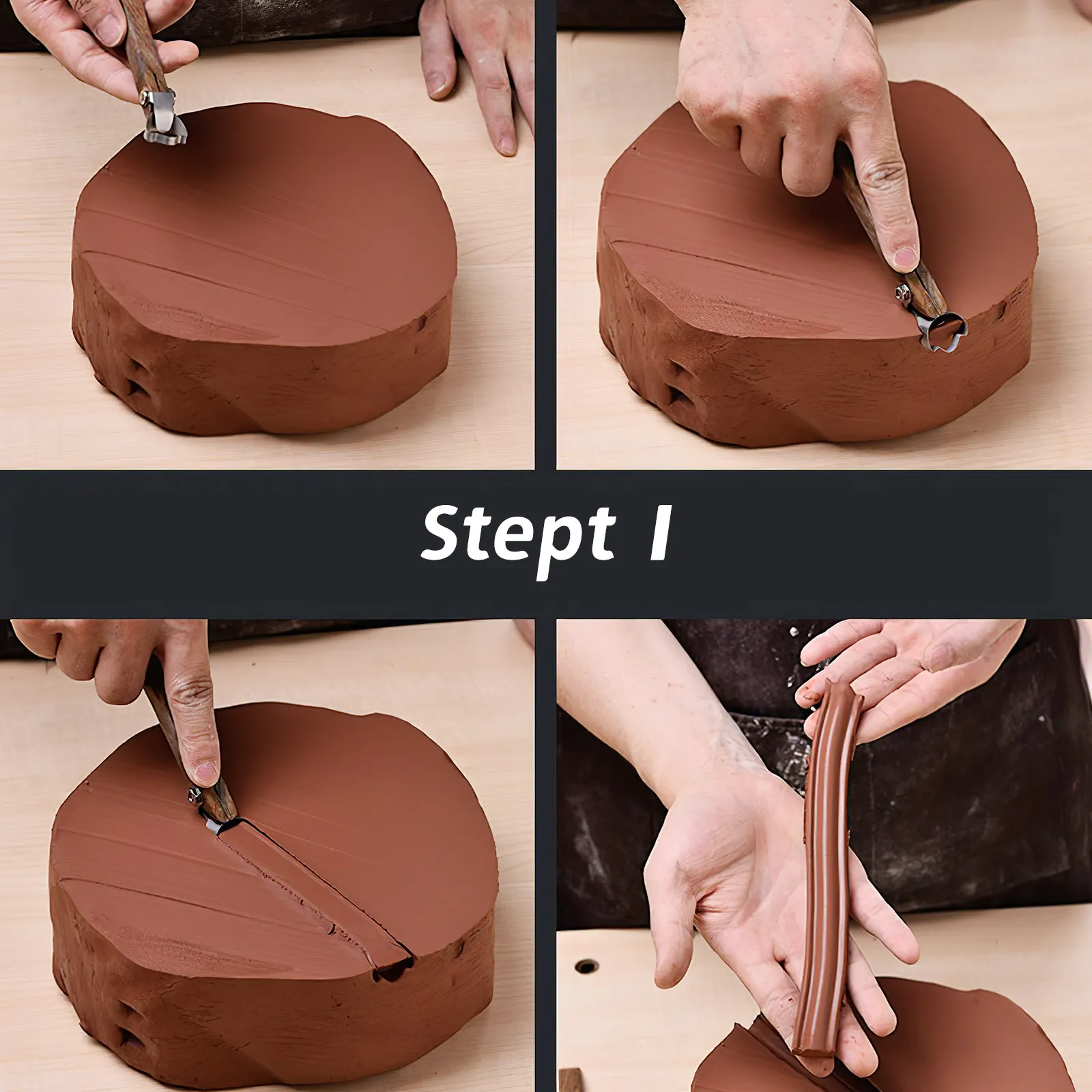 Polymer Clay Sculpting Tool Wooden Metal Handle Pottery Crafting Tool for Carving Shaping Scraping Smoothing Dotting Ceramic