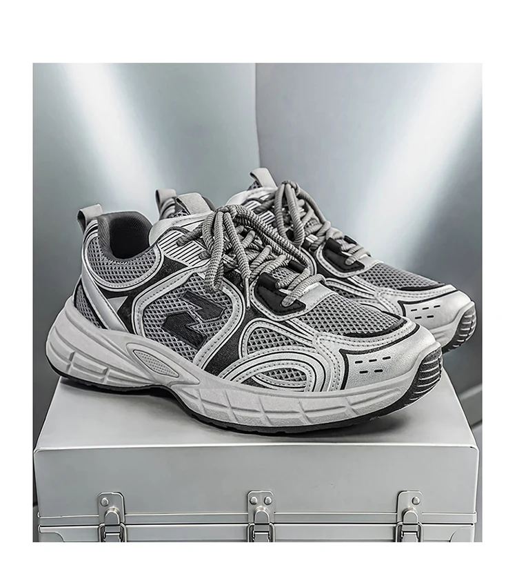 LOEIKAN Herren-Sneaker mit Patchwork-Mesh, lässige Turnschuhe mit klobiger, dicker Sohle, zum Schnüren, Dad-Schuhe, vielseitiges Schuhwerk für den täglichen Pendelverkehr – Detail 8