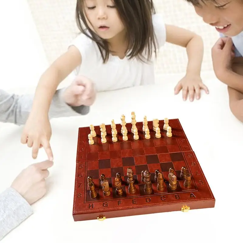 

Wooden Chess Board Game Portable Chess Game With Chess Pieces Family Fun Game Toys Folding Chess Board Brain Teaser Game For