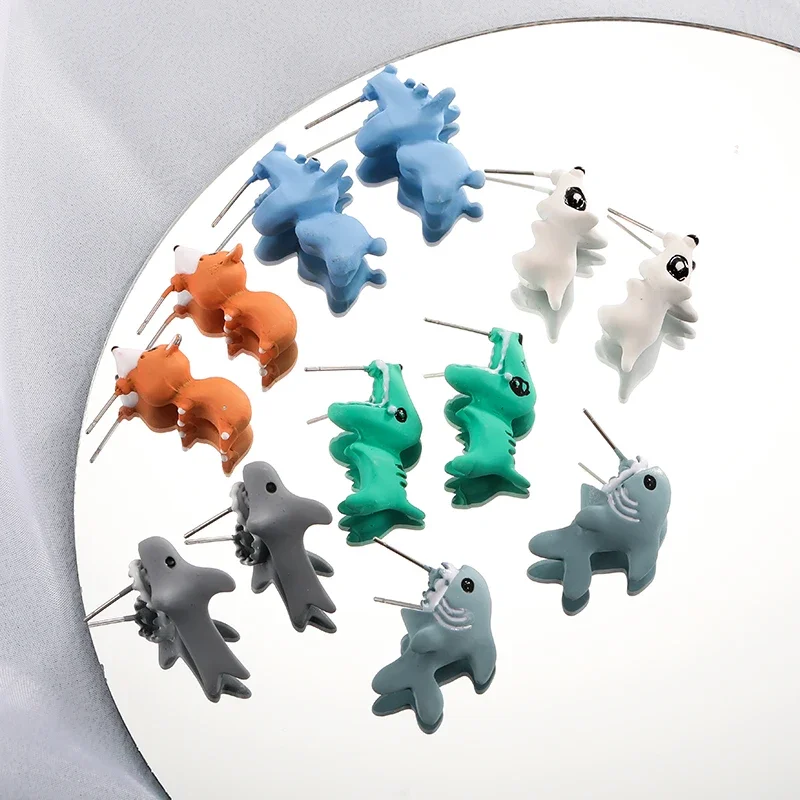 Cute Animal Bite Stud  Earrings Cartoon Soft Clay Animal for Women Personalized Tyrannosaurus Rex Bite Earrings Party Fun Gifts