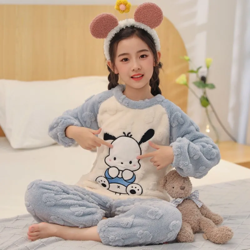 بدلة بيجامات سانريو هالو كيتي ماي ميلودي كورومي سينامورول للفتيات بدلة شتوية من الفلانيل كارتونية كاوليا طقم دافئ مكون من قطعتين #4
