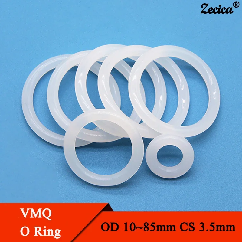 

10/50pcs Food Grade Silicone O Ring Gasket CS 3.5mm OD 10 ~ 85mm Waterproof Washer Round O Shape VMQ O Ring Silicone Ring White