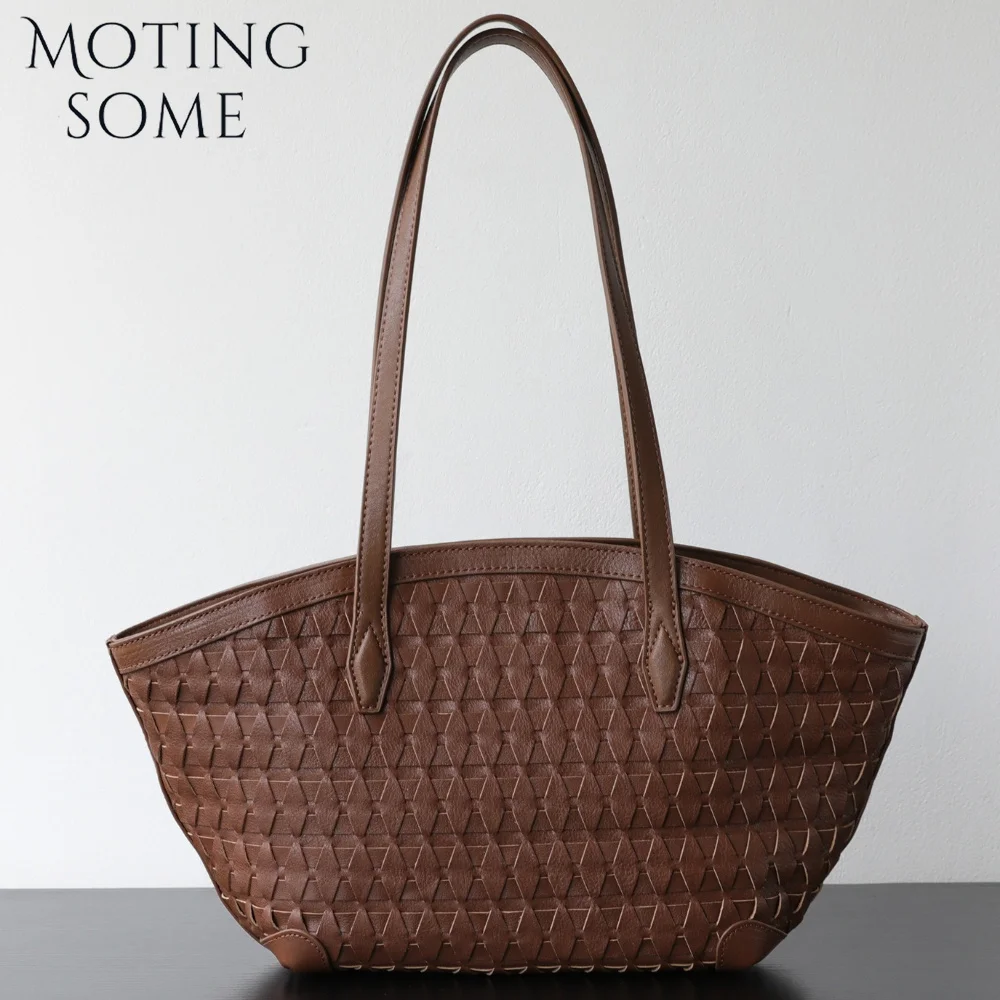 MOTINGSOME Fashion Designer Bag Women Cowhide Leather Handbag Luxury Vegetable Tanned Cowhide Handwoven Summer Daily Basket Tote