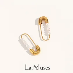La. Muses Imitation Pearl Pin Shaped Stainless steel Women's Hoop Earrings Elegant And Fashionable Waterproof Jewelry Gift