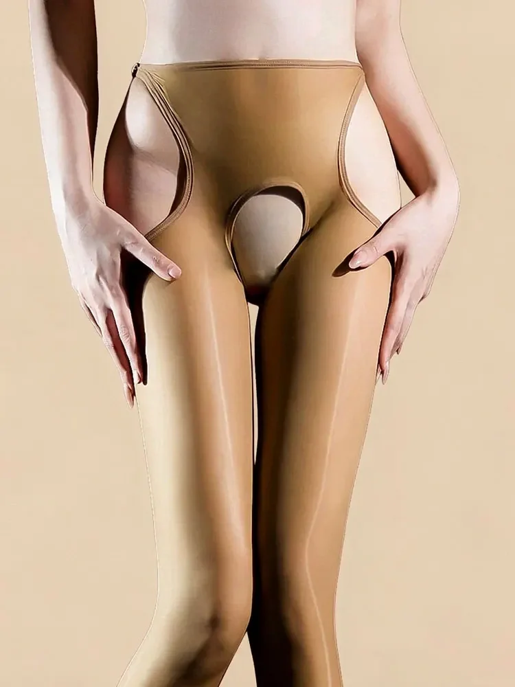 Fashion Women Side Hollow Out Pantyhose High Waist Open Crotch Elastic Shaping Night Wear Woman Tights Maid Stocking