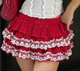 Women Mini Skirt Casual Summer Lace Patchwork Layered Ruffled Skirt for Streetwear Aesthetic Clothes