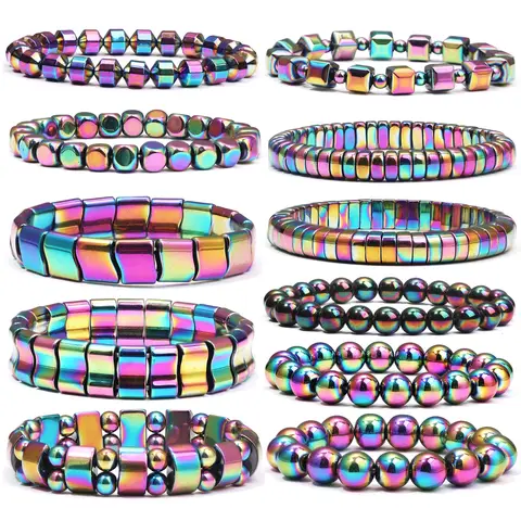 Therapy Energy Hematite Bracelet Men Woman Health Weight Loss Natural Hematite Strong Elasticity Stone Beads Bracelets