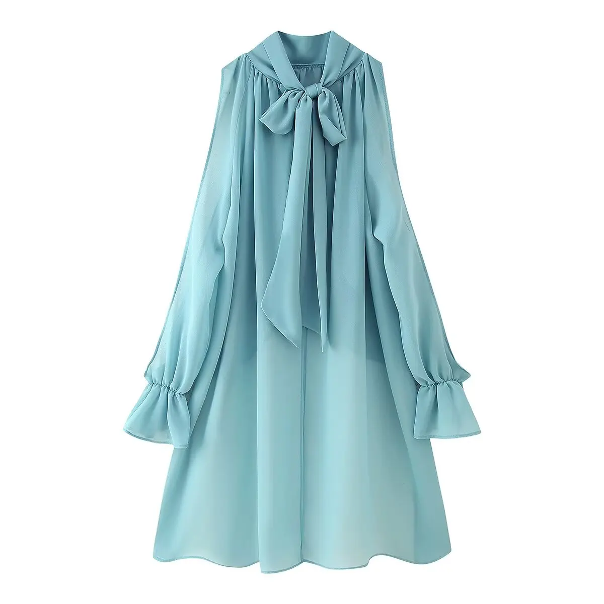 JNLEAOG printemps nouveau femmes Faion Design t-shirt couleur longue en mousseline de soie haut décontracté Sle Polyester Fiber H Version longue Sve