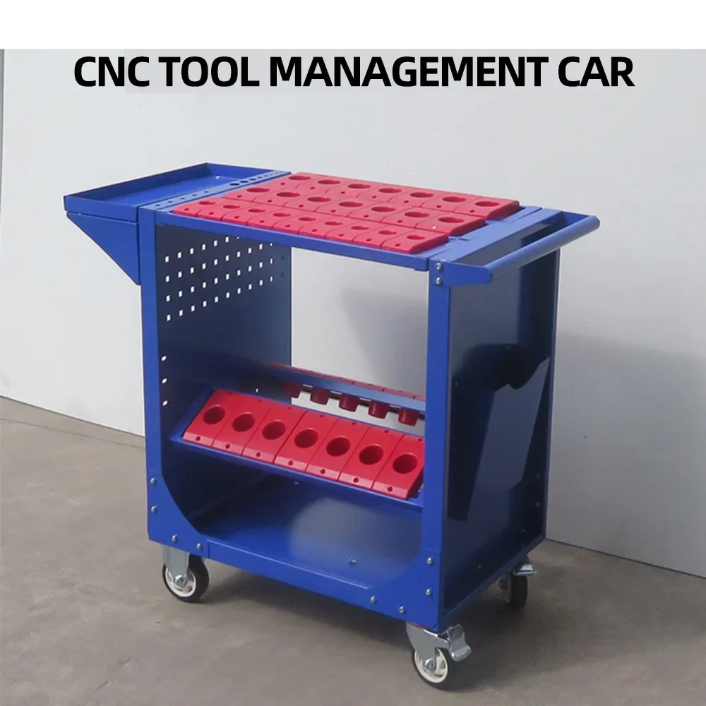 For BT30 BT40 BT50 CNC Tool Trolley Cart 25 Capacity Tooling Blue 45 Taper  Holders Shelf Cart with Two Swivel Two Fixed Casters