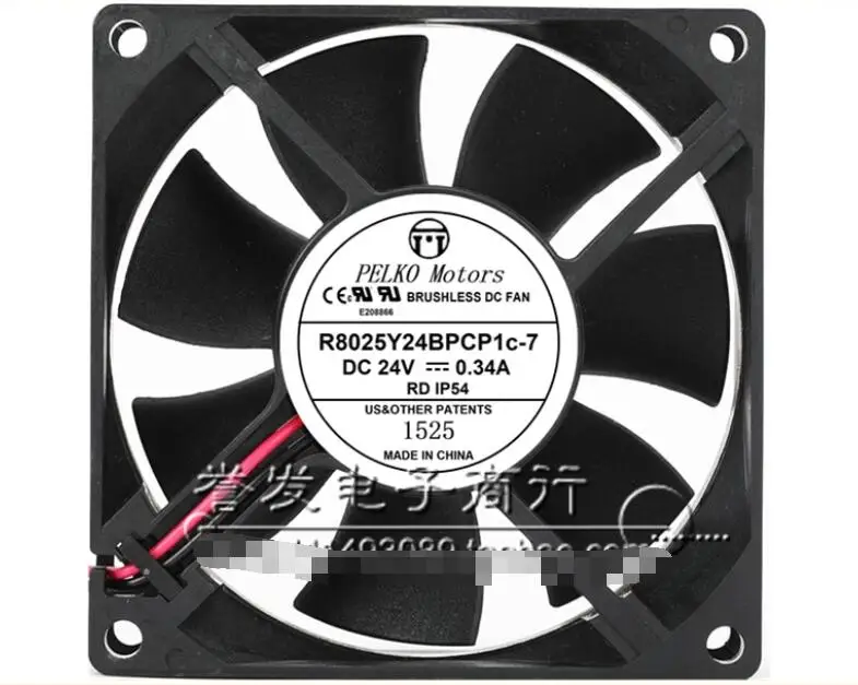 PELKO R8025Y24BPCP1c-7 DC 24V 0.34A 80x80x25mm ventola di raffreddamento del Server a 2 fili