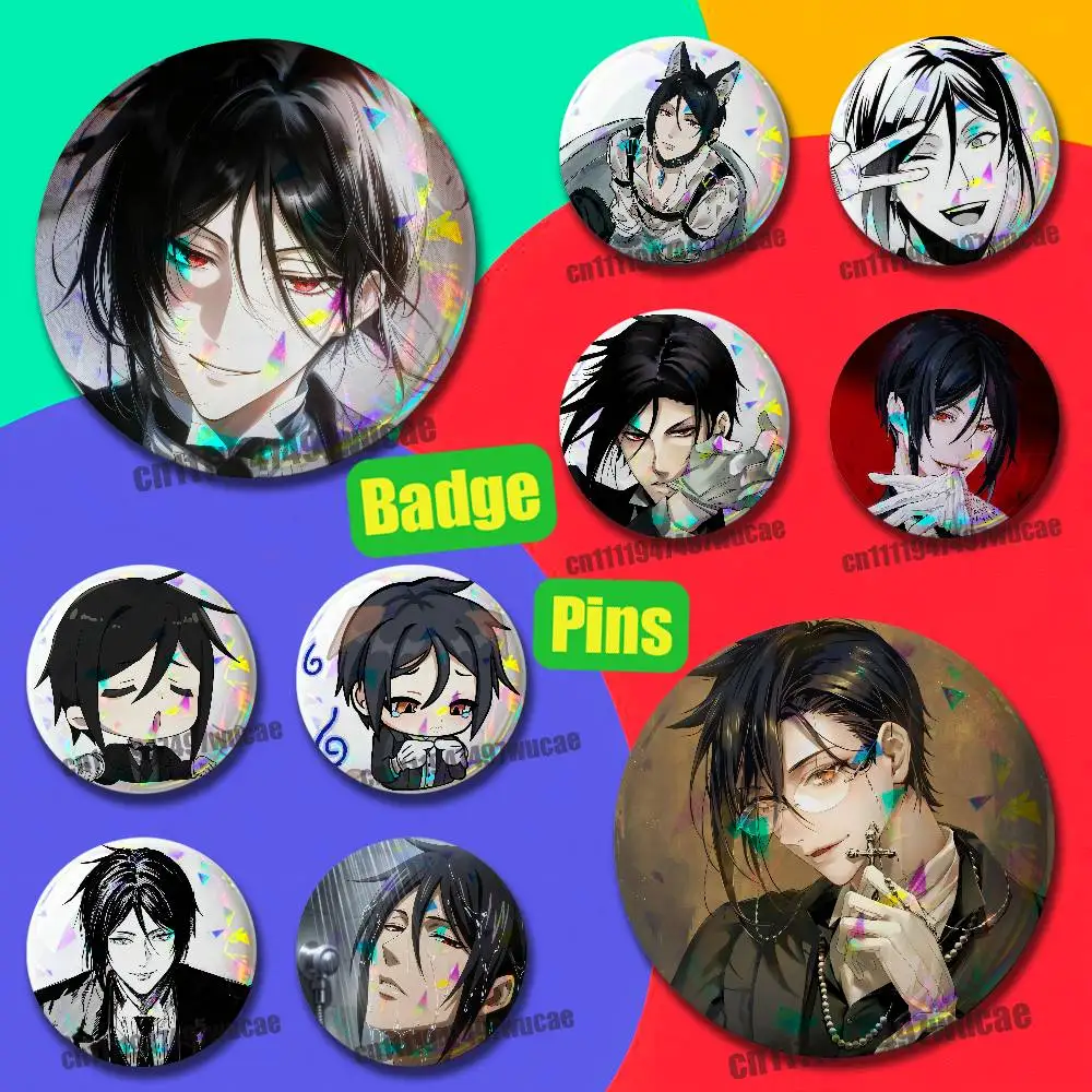 For Sebastian Michaelis Badge Cover Custom Pin Insignia Emblem Round 32mm Button Hats Laser Film