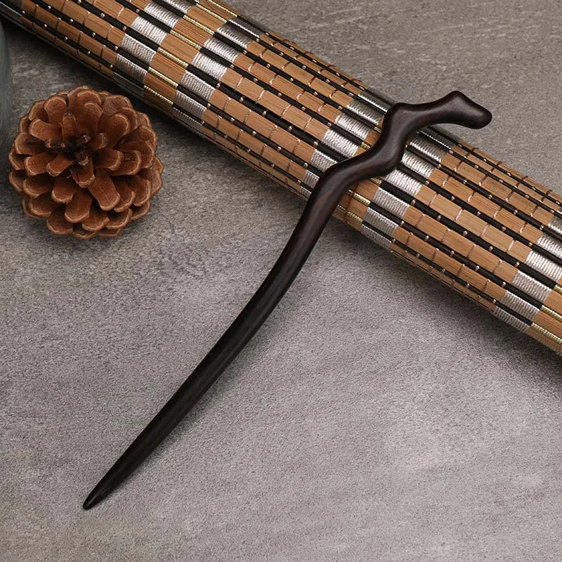 Black Sandalwood Hair Stick Hand Carving Chinese Hairpin Classic Cheongsam Hairpin Forks Antique Style Girl Chignon Hair Clasp image 5