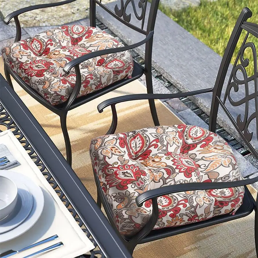 

Outdoor Indoor Tufted Seat Cushion with Ties Set of 2, 19x19 Waterproof Patio Chair Pads Tatami Floor Pillow for Room Garden Bal