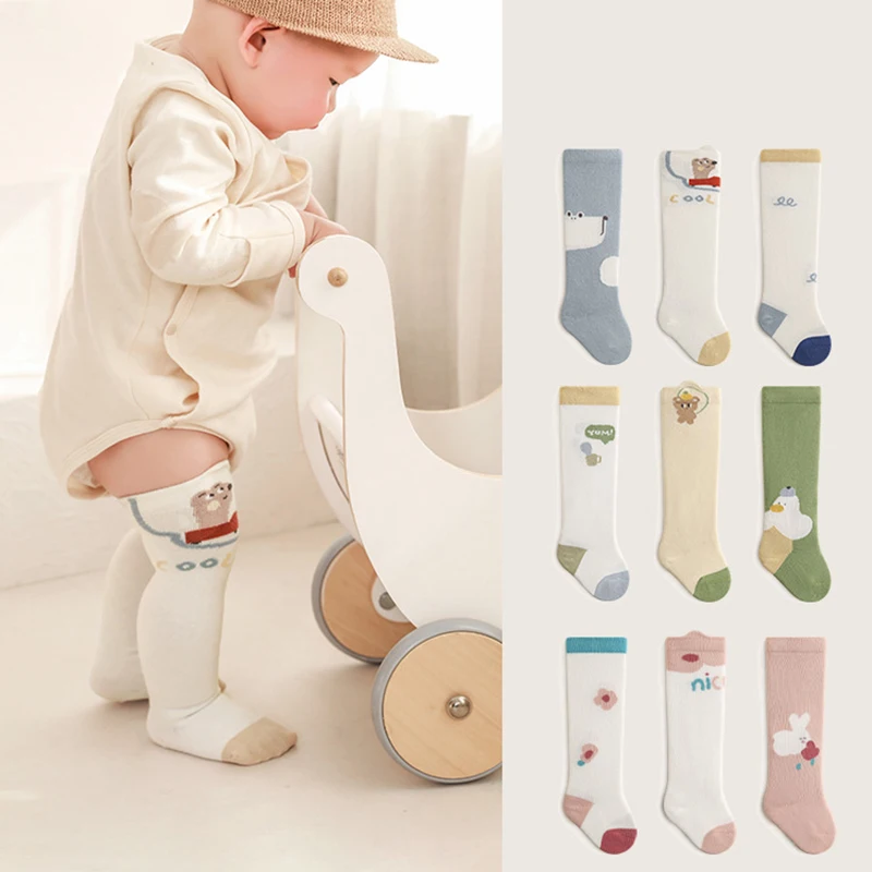 3 Pairs/set Autumn New Long Socks Newborn Baby Prewalker Cute Cartoon Floral Stocking For Kids Girls Infant Boys Soft Sock 0-3Y