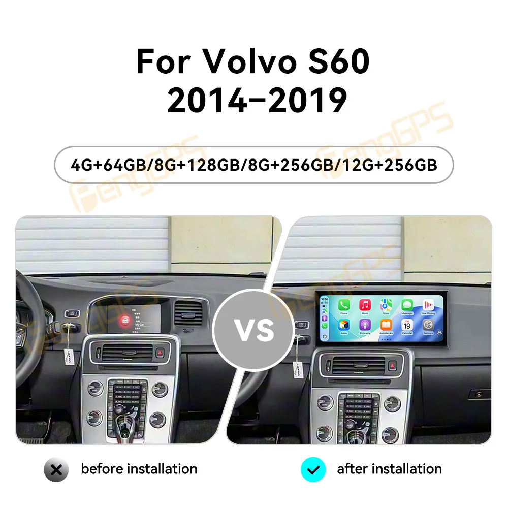 Car Radio 15.8 Inch Android 15 CarPlay For Volvo S60 2014-2019 Touch Screen Multimedia Player GPS Navigation Head Unit DSP