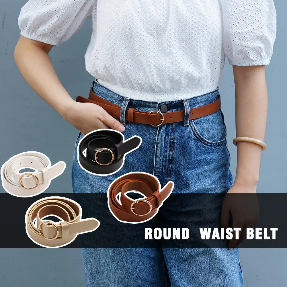 Fashion Women Leather Belt Classic Retro Simple Belts For Girls Metal Round Waist Belt Leisure Dress Jeans Wild Waistband E6t4