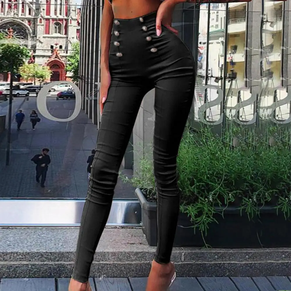 Slim Fit Double-breasted Trousers Elegant High Waist Pencil Pants for Women Slim Fit Solid Color Trousers Stylish for Outfits