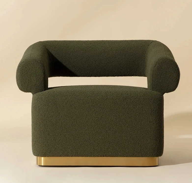 -For New  Luxury Brushed Gold Stainless Steel Fixed Base Boucle Fabric Accent Chair Living Room Chair for Home Hotel Villa&