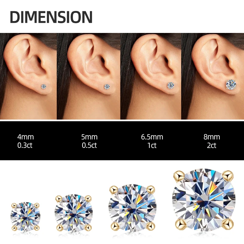 Real Sparking 0.5ct-2.0ct D Color Mossanite Wedding Earrings 100% Silver 925 Stud Earrings IOGOU Original Jewelry for Men Women