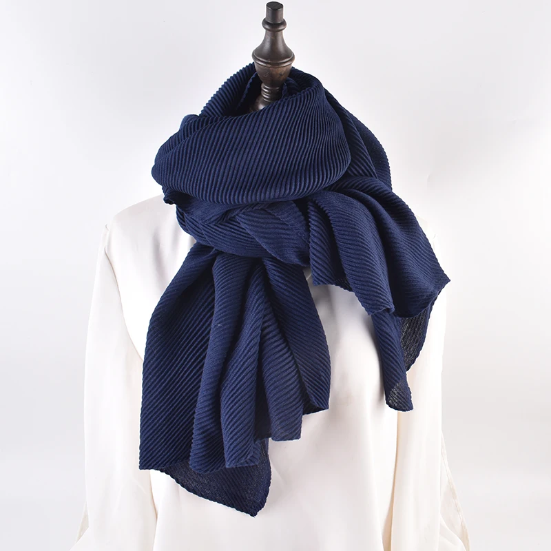 Autumn and Winter New Solid Color Monochrome Cotton and Hemp Pleated Scarf Korean Version Foreign Style Shawl for Women