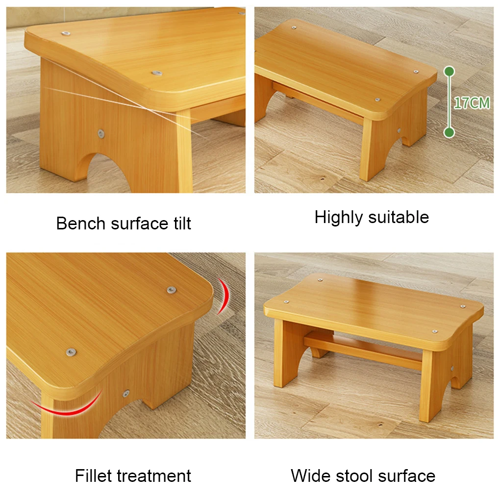 Bamboo Wood Made Foot Stool for Bedside Vintage Wood Step Stool Mini Get Up Anti Slip Bedroom Bathroom Kitchen For Adults Kids