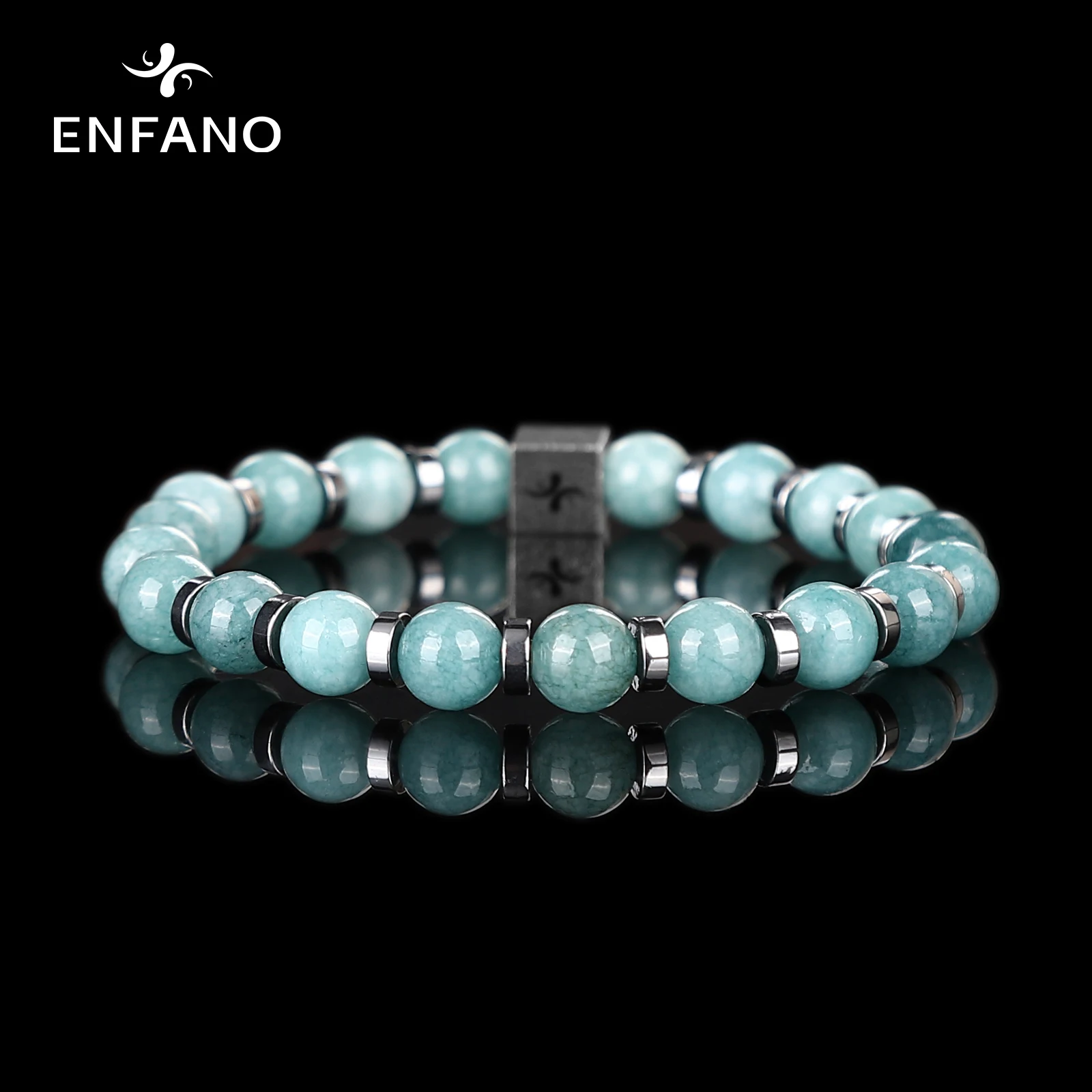 

ENFANO Beaded Bracelet 8mm Size Name Customized Women Sky Blue Jewelry Fashion Girlfriend Couple Gift