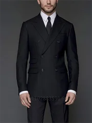 2 Pieces Fashion Peak Lapel Black Men Wedding Prom Dress SuitsDouble Breasted 2 Slits Men Suits Groom Party Tuxedo Set